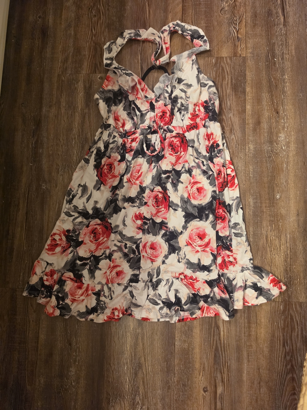 Cacique White Floral Chemise with Pink Rose Print